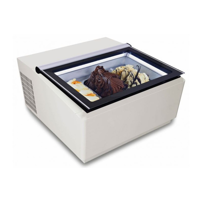 Table Top Model White Ice Cream Display Case opent van de klant kant