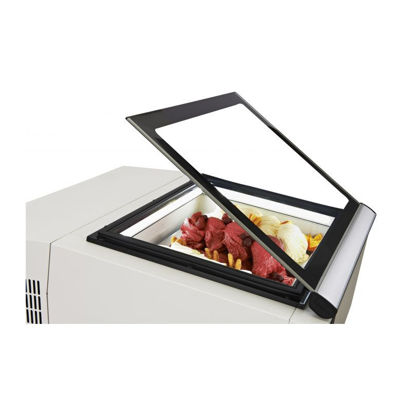 Table Top Model White Ice Cream Display Case opent vanaf de bedieningszijde
